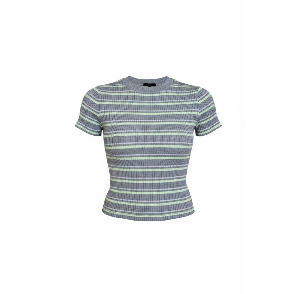 Divided‎ H&M NWOT Striped Ribbed Knit Short Sleeve Cropped Top Gray Neon Size XS
